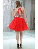 2 Piece Hot Red Sparkly Halter Prom Dress With Crystals