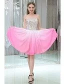 Strapless Gradient Pink Little Chiffon Prom Dress With Crystals Bodice