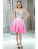 Strapless Gradient Pink Little Chiffon Prom Dress With Crystals Bodice