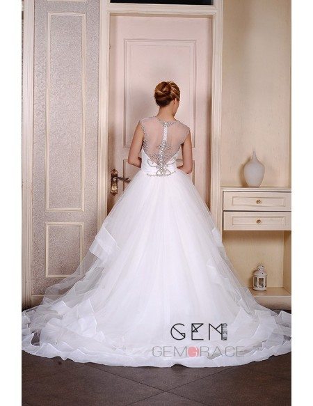 Ball-Gown Scoop Neck Cathedral Train Organza Wedding Dress With Beading Trim