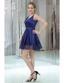 Simple Sexy Sweetheart Blue Satin Prom Dress In Cocktail Length