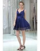 Simple Sexy Sweetheart Blue Satin Prom Dress In Cocktail Length