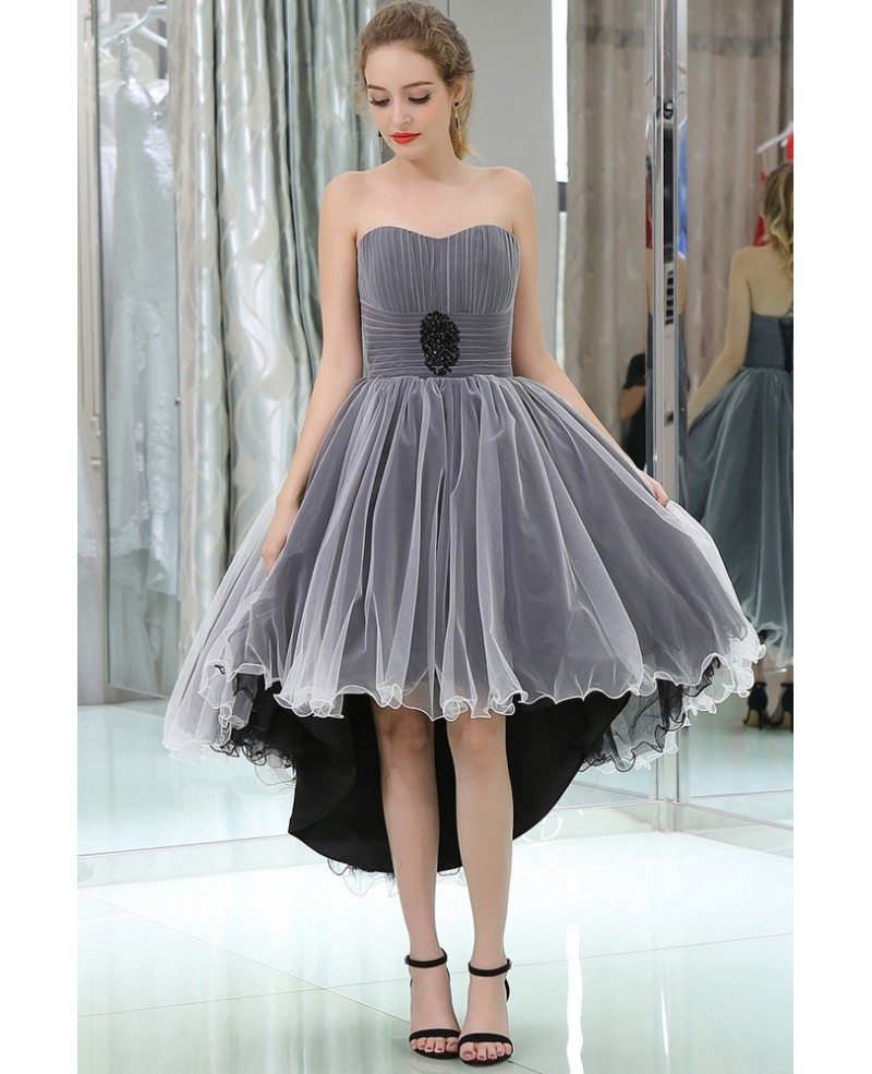 Strapless High Low Tulle Prom Dress In Black And White Color B050