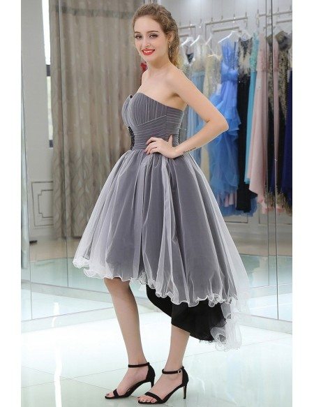 Strapless High Low Tulle Prom Dress In Black And White Color #B050 ...