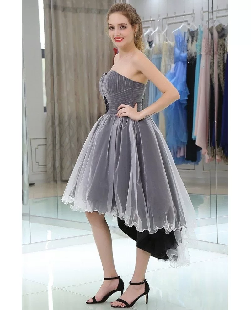 Strapless High Low Tulle Prom Dress In Black And White Color #B050