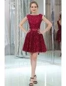 Modest High Neck Cocktail Lace Prom Dress In Burgundy