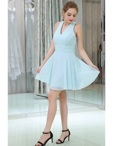 Light Blue Short Cocktail Prom Dress With Cross Back