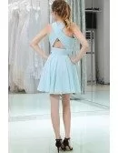 Light Blue Short Cocktail Prom Dress With Cross Back