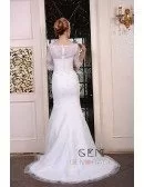 Mermaid Scoop Neck Sweep Train Organza Wedding Dress With Beading Appliquer Lace