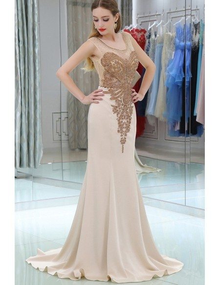 Sparkly Beading Mermaid Long Nude Evening Dress With Sweep Train