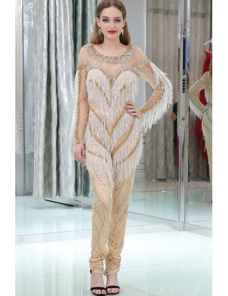 Exaggerated Beading Long Sleeves Formal Jumpsuits For Parties
