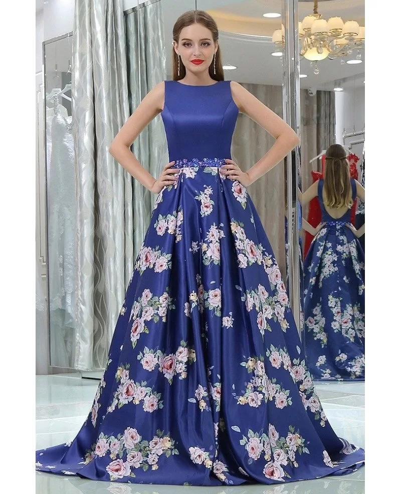 blue floral gown