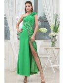A-line One-shoulder Ankle-length Chiffon Prom Dress With Beading