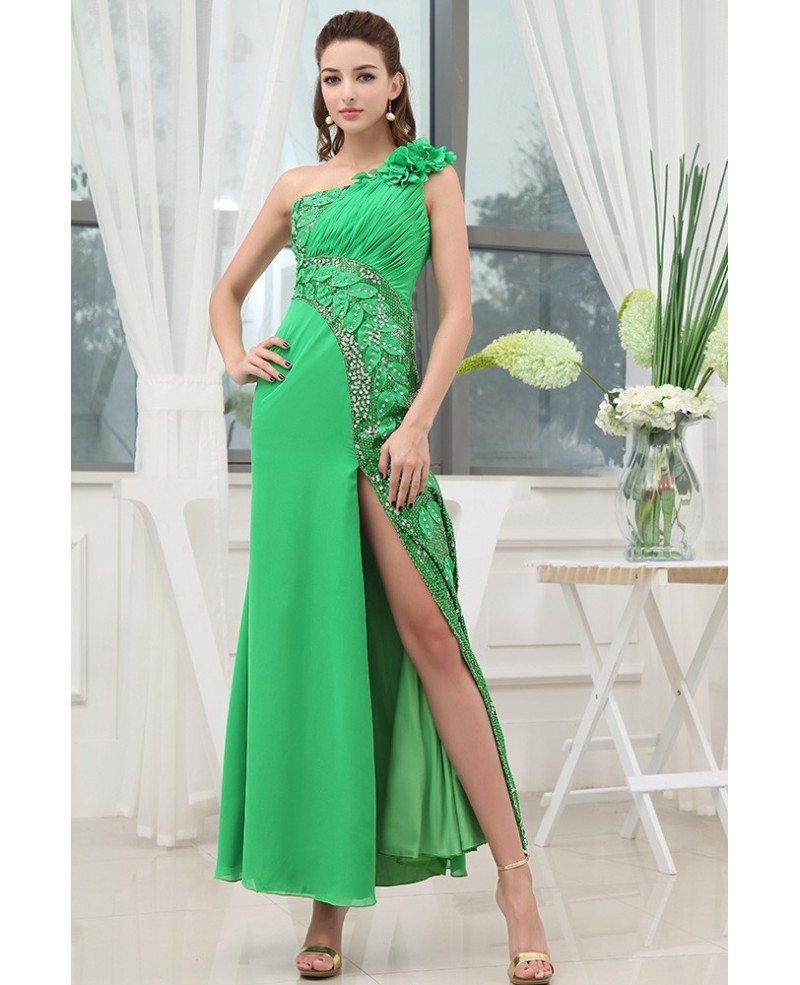 A-line One-shoulder Ankle-length Chiffon Prom Dress With Beading # ...
