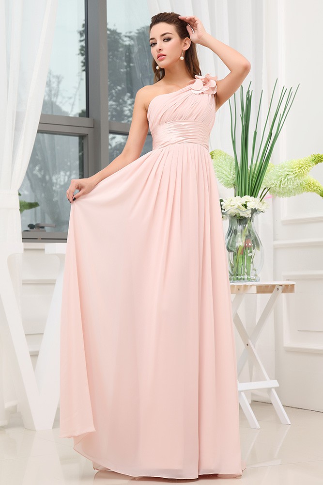 A-line Floor-length One Shoulder Chiffon Bridesmaid Dresses