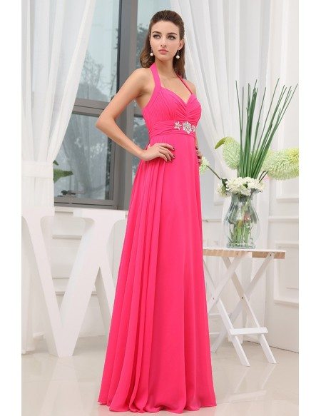A-line Halter Floor-length Chiffon Prom Dress With Beading