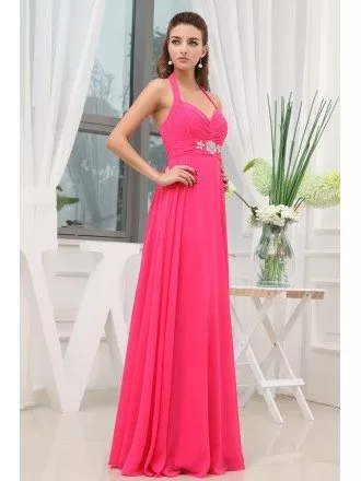 A-line Halter Floor-length Chiffon Prom Dress With Beading