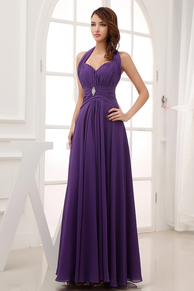 A-line Halter Floor-length Chiffon Bridesmaid Dress #OP3326 $129 ...