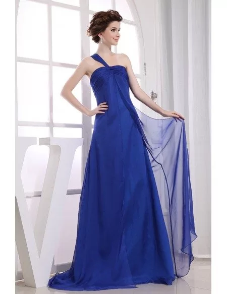 A-line One-shoulder Sweep Train Chiffon Evening Dress