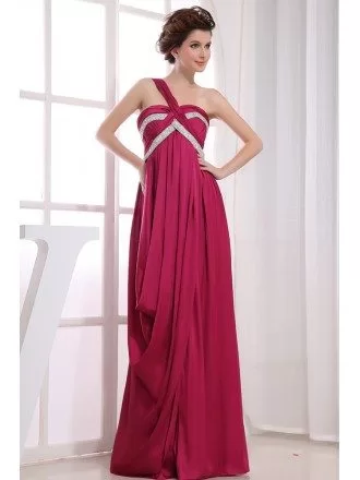 A-line One-shoulder Floor-length Satin Evening Dress With Beading