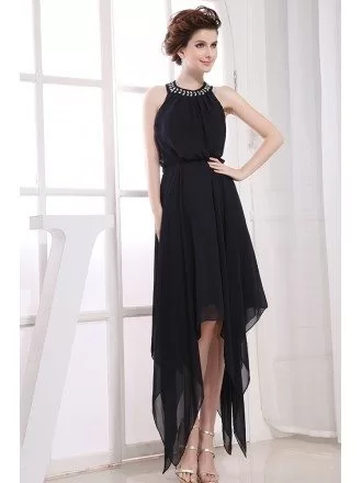 A-line Halter Asymmetrical Chiffon Bridesmaid Dress