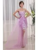 A-line Strapless Asymmetrical Lace Chiffon Prom Dress