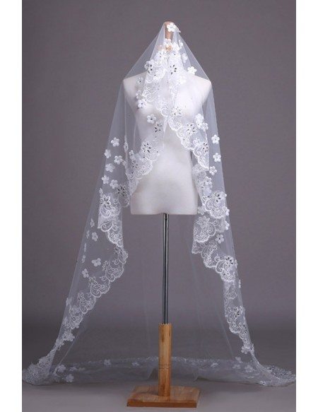 Metallic Edge Cathedral with Lace Applique Veil