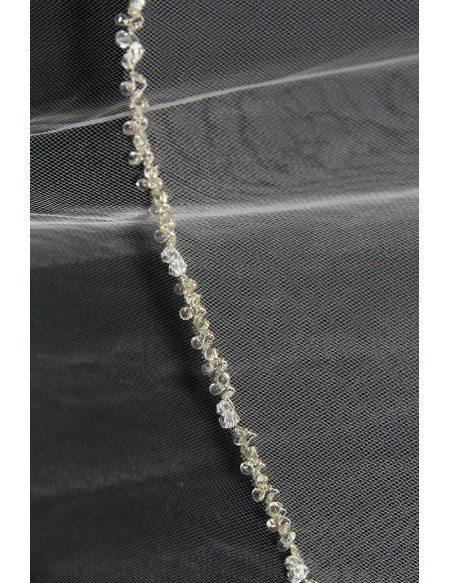 Short White Bridal Veil with Beading 2 Layers