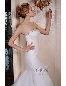 Mermaid Strapless Court Train Organza Wedding Dress With Beading Appliquer Lace Pleated