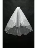 Short White Beading Bridal Veil with Comb