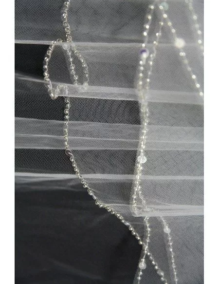 Two layers Simple Tulle Wedding veil with Sequin Hem