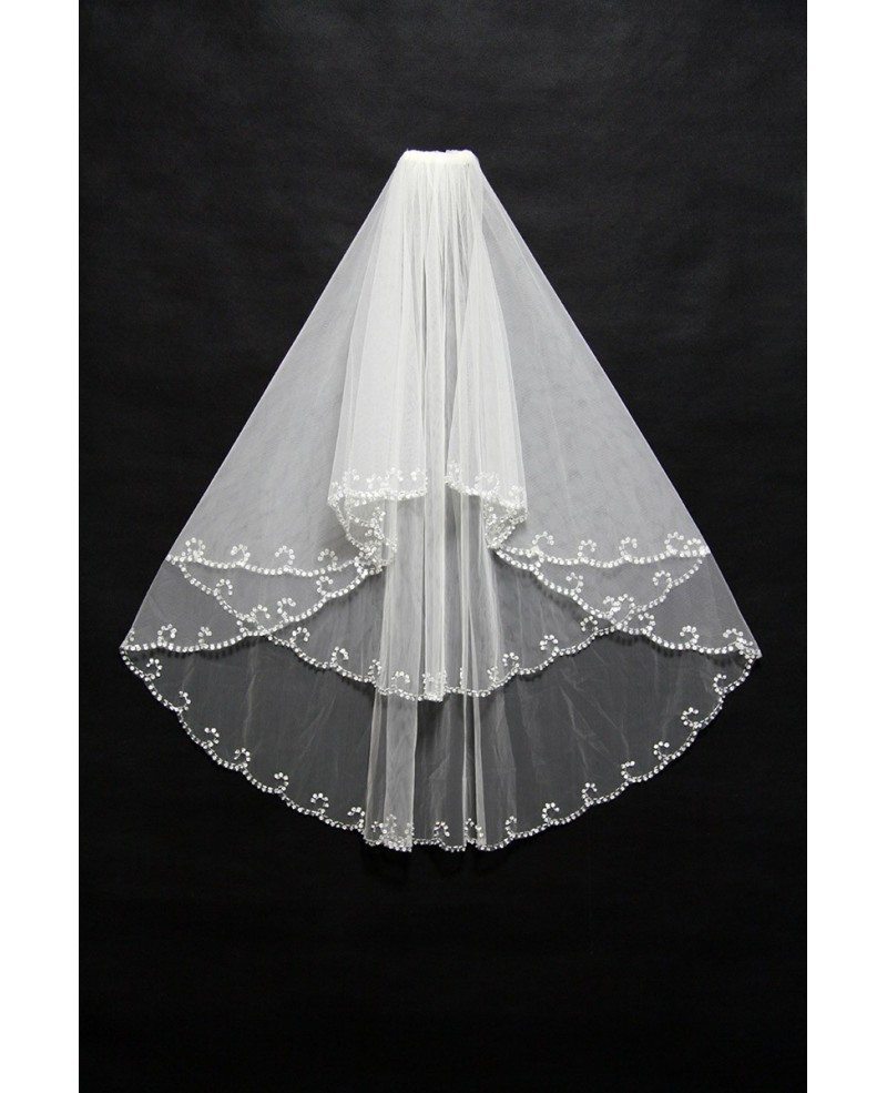 ivory beaded wedding veils