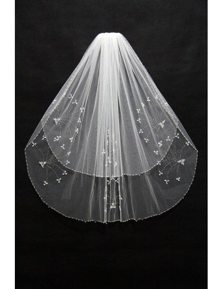 2 layer short bridal veil with Beading