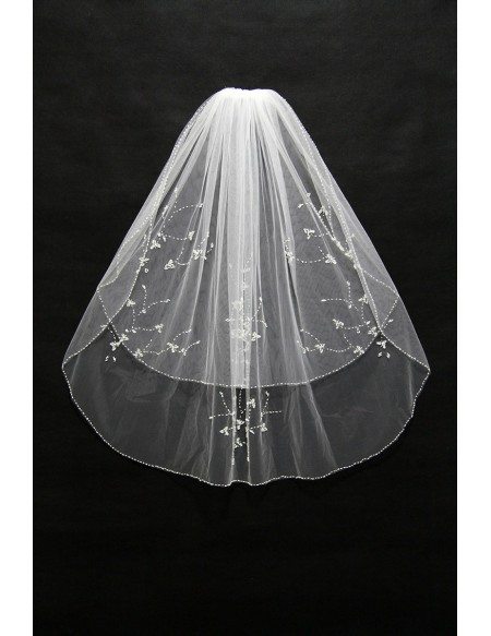 2 layer short bridal veil with Beading Trim