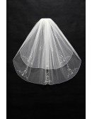 Elegant White Beaded Tulle Wedding Veil with Comb