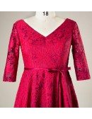 Plus Size Burgundy Lace Short Women Formal Dress With Half Sleeves