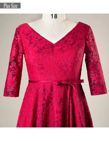 Plus Size Burgundy Lace Short Women Formal Dress With Half Sleeves