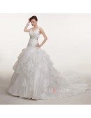 Beautiful V-neck Pleated Asymmetrical Ruffles Wedding Dress