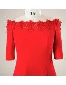 Lace Off Shoulder Red Knee Length Formal Dress For Plus Size Women
