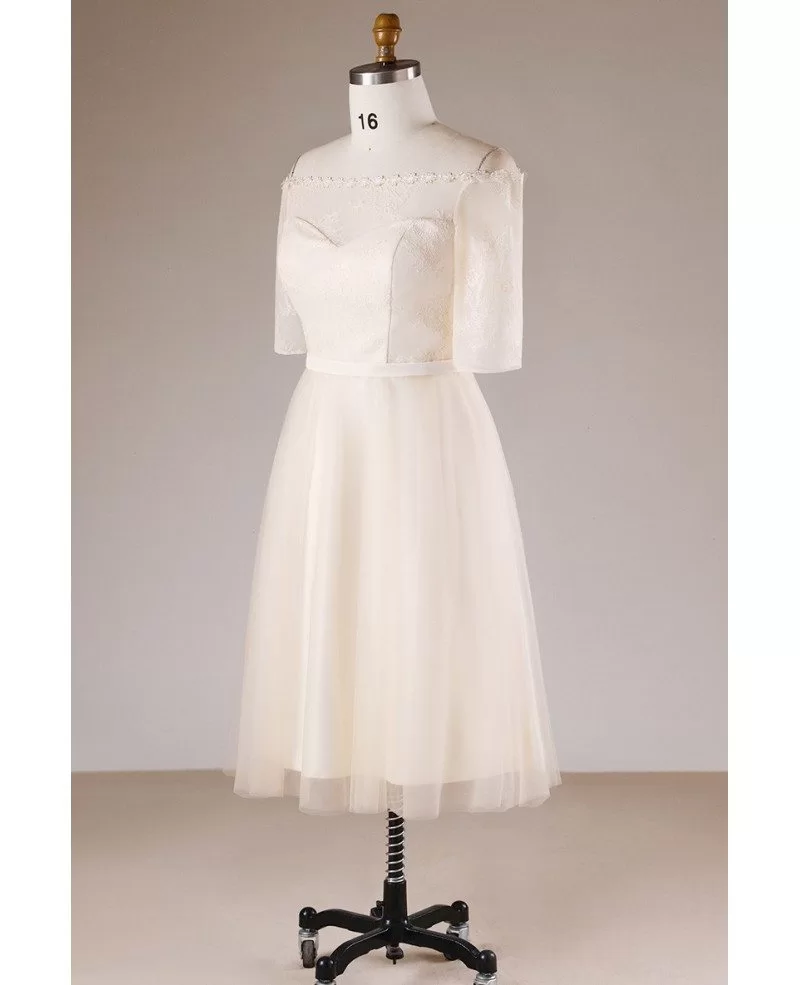 Plus Size Champagne Short Lace Off Shoulder Bridal Party Dress With ...
