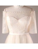 Plus Size Champagne Short Lace Off Shoulder Bridal Party Dress With Sleeves
