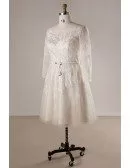 Plus Size Unique Lace Champagne 3/4 Sleeve Short Bridal Wedding Dress