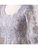 Plus Size Grey Long Lace Formal Dress With Lace Sleeves