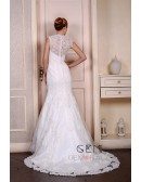 Mermaid Scoop Neck Court Train Lace Wedding Dress With Beading