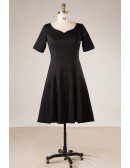 Plus Size Women Simple Black Short Party Dress With Sleeves