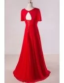 Plus Size Flowing Red Chiffon Sweep Train Long Formal Bridal Party Dress