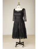 Elegant Short Black Lace Plus Size Formal Occasion Dress With Lace Sleeves