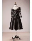 Plus Size 3/4 Lace Sleeve Little Black Short Formal Dress
