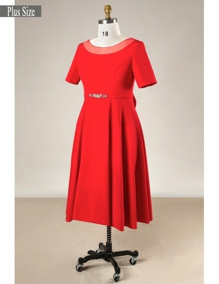 Plus Size Simple Short Red Formal Bridal Party Dress With Sleeves