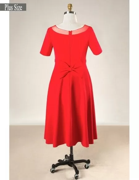 Plus Size Simple Short Red Formal Bridal Party Dress With Sleeves